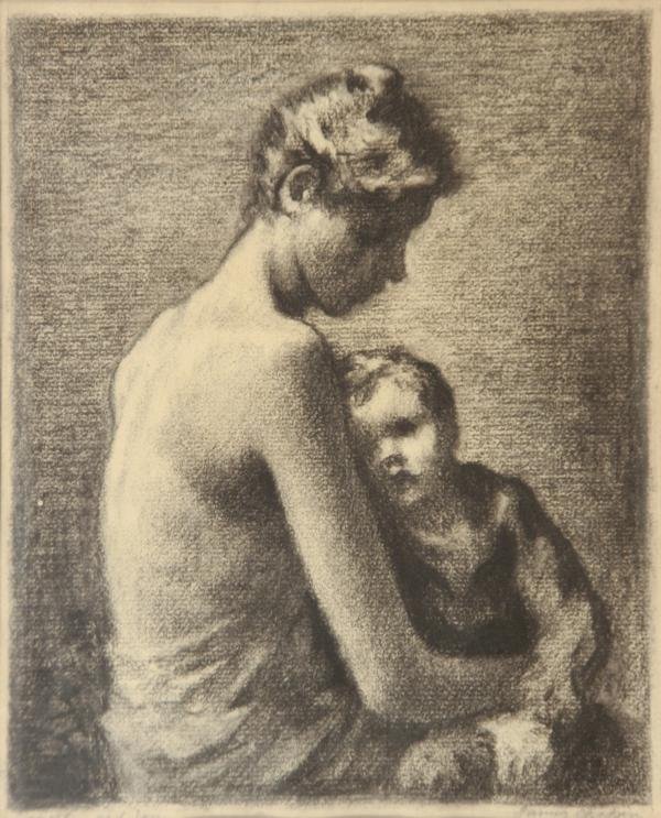 James Chapin (1889-1964): Mother and Son, 1945, Charcoal on Paper, 11" x 9", SLR, Framed. James Chapin Estate.