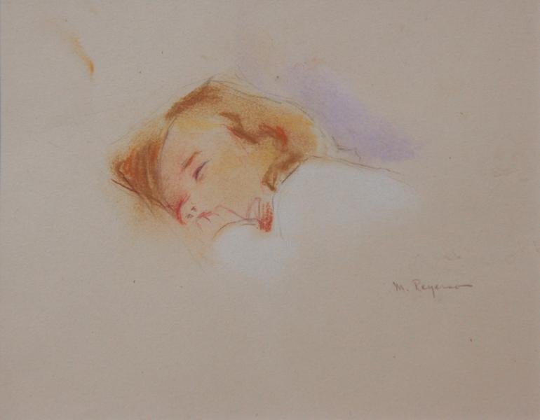 Margery Ryerson (1886-1989): Sleeping Child, c. 1920, Pastel on Paper, 5.5" x 7", SLR, Framed.