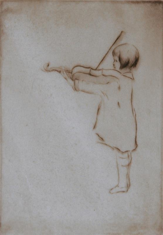 Margery Ryerson (1886-1989): Violin Practice, c. 1945, Etching, Ed. NA, 10" x 6 .75", Estate Stamp LR, Framed.