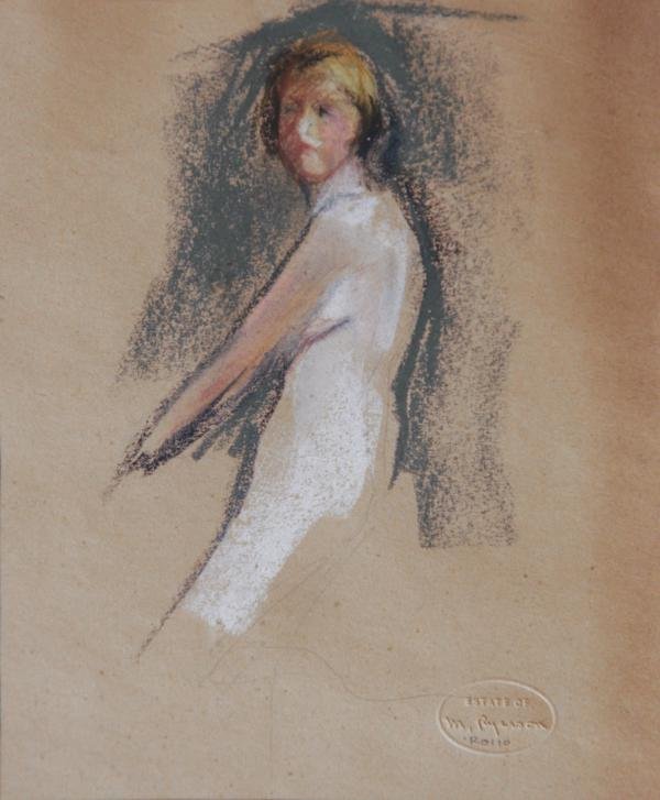 Margery Ryerson (1886-1989): Three-Quarter Nude, c. 1925, Pastel on Paper, 8.5" x 7", Estate Stamp LR, Framed.