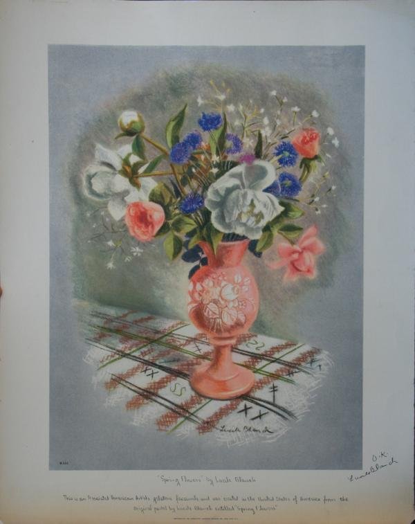 Lucile Blanch (1895-1981): Spring Flowers, 1938, Color Gelatone, 20" x 14.5", SLR and LR in Plate, Unframed. Publisher Associated American Artists, AP. Okayed by Lucile Blanch in pencil.
