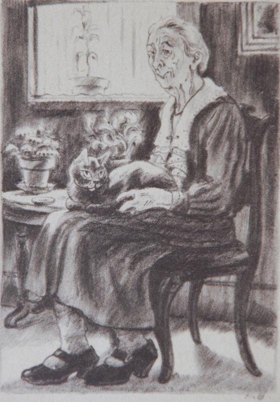Peggy Bacon (1985-1987): Seated Woman with Cat, c. 1940, Lithograph, 7" x 5", Initialled LR "P.B.", Framed.