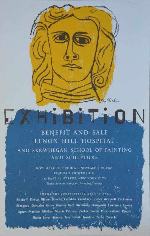Ben Shahn (1898-1969): Exhibition Poster, 1965, Lithograph, 22.5" x 14", Signed in Image. For Lenox Hill Hospital, NYC.