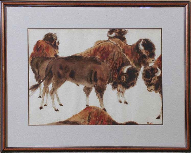 John Fenton (1929-1977): American Buffalo, c. 1970, Gouache on Board, 10.5" x 14.5", SLR, Framed.