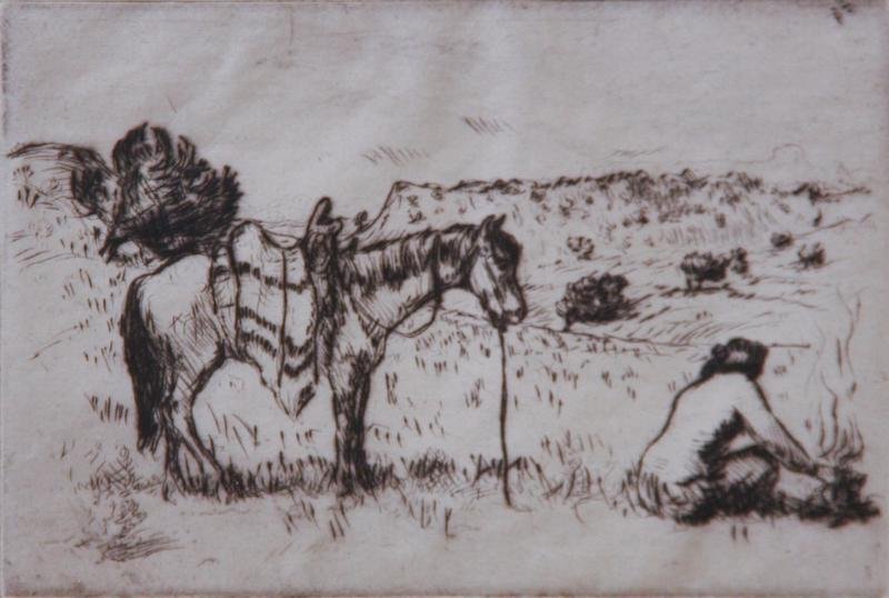 Mahonri Young 1877-1957): Navajo, c. 1940, Etching, 4" x 6", SLR, Framed.