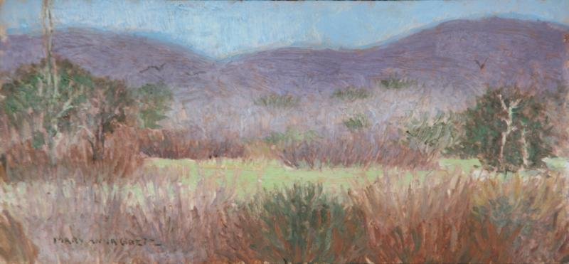 Mary Anna Goetz (b. 1946): Field Along Sickler Road, 2013, Oil on Board, 6" x 12", SLL, Framed.