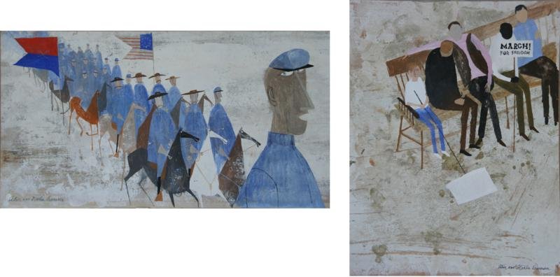 Martin and Alice Provensen (20th Century): Lot of 2: c. 1960's (both) Ink and Gouache on Paper (both) A. Civil War Soldiers on Horseback, 10" x 19", SLL B. March for Freedom, 14" x 10.75", SLR, Unframed (both). Important American illustrator.
