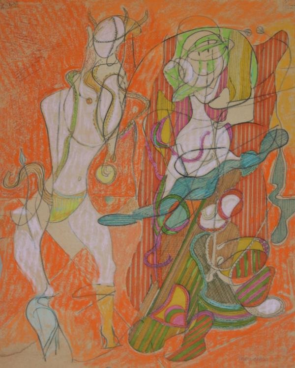 Francisco Moncion (1922-1995): Untitled, c. 1970, Pastel and Graphite on Paper, 16.5" x 13.5", SLR, Unframed. Ballanchine ballet star and artist.