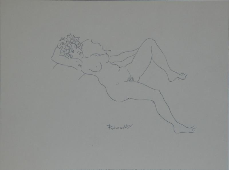 Meyers Rohowsky (1900-1974): Reclining Nude, c. 1955, Ink on Paper, 9" x 12", SLC, Unframed. WPA artist.