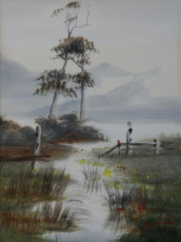 Mariano Ortuzar (b. 1900): Morning, c. 1950, Watercolor on Paper, 11.5" x 9", SLR, Unframed. Chilean artist. Gallery label on verso.