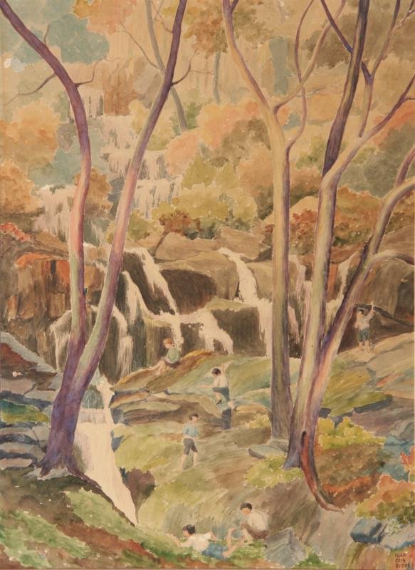 Ivar Elis Evers (b. 1886): Children Playing - Catskill Stream, c. 1925, Watercolor on Paper, 14.5" x 10.5", SLR, Framed. Natural toning. Father of Alf Evers, Woodstock, NY.
