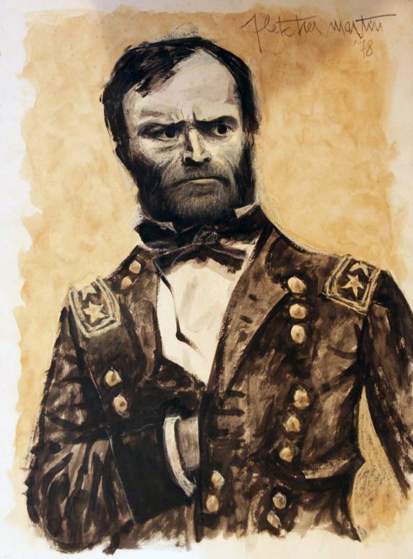 Fletcher Martin (1904-1979): Yankee General (William Tecumseh Sherman), 1978, Watercolor & Pastel on Paper, 30" x 22 1/2", Signed & Dated UR, Framed.