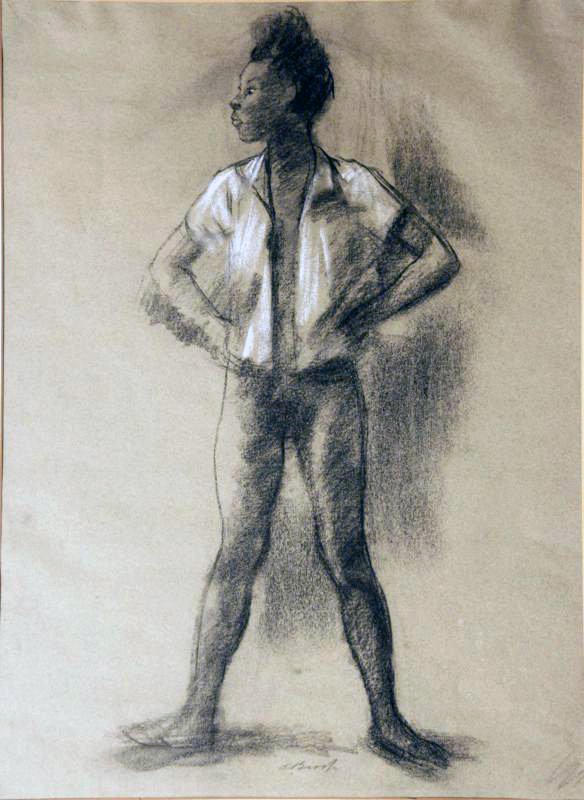 Alexander Brook (1898-1980): African American Dancer, c. 1960, Charcoal & Pastel on Paper, 23" x 27", Framed. NYC and Woodstock artist. Married to Peggy Bacon.