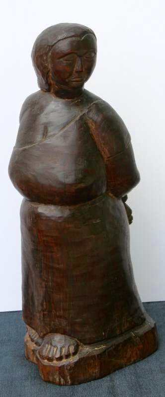 Steve Karr: Pensive Woman, c. 1960, Carved Wood, 16 3/4" H, Partial Signature on Bottom Edge, Unframed.