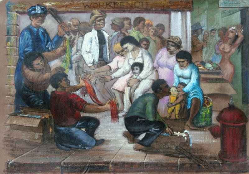 Albert Pels (1910-1998): 73rd and Broadway, c. 1980, Oil on Canvas, 19" x 25", SLR, Unframed. Estate of the artist.