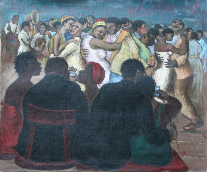 Albert Pels (1910-1998): Happy New Year - Cotton Club Dance, c. 1980, Oil on Canvas, 21" x 25", SLR, Unframed. Estate of the artist.