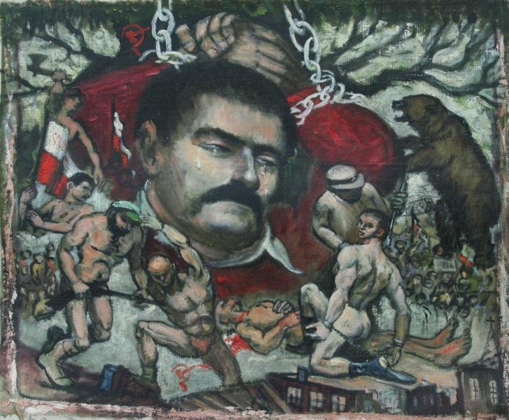 Albert Pels (1910-1998): Poland Held in Bondage, 1982, Oil on Canvas, 16" x 20", SLL, Unframed. Depicts Lech Walesa in tears. Estate of the artist.