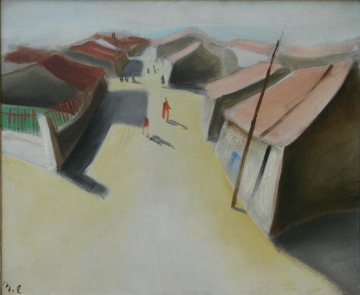 Maurice Esnault (1854-1940): French Village, 1929, Oil on Canvas, 21" x 25 1/2", SLL, Framed. Newman Galleries, Philadelphia, label on verso. Profesionally relined.