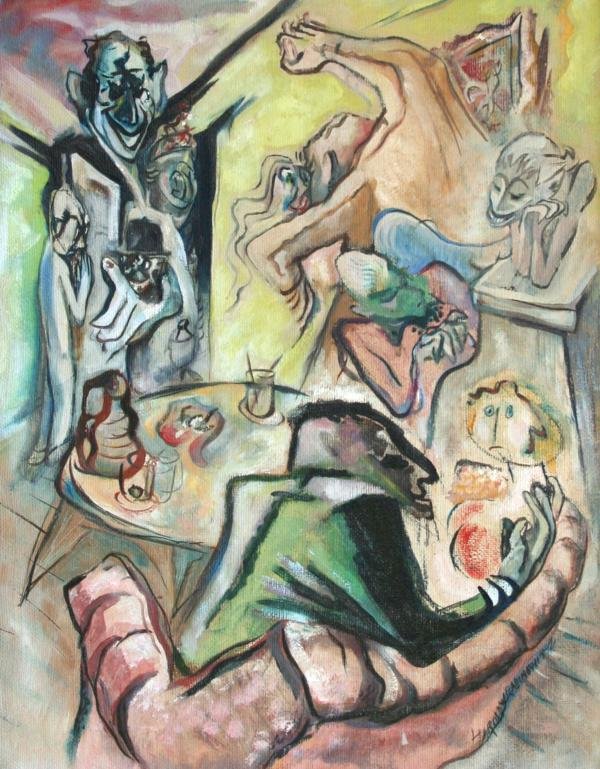 Harold W. Rabinowitz (1915-1944): Party Scene, c. 1940, Oil on Canvas, 27 1/2" x 21 1/2", SLR, Framed.