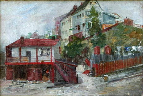 Yarnall Abbott (1870-1938): Hillside Houses, c. 1915, Oil on Board, 6 1/4" x 9 3/8", Signed on Verso, Framed. Newman Gallery label on verso
