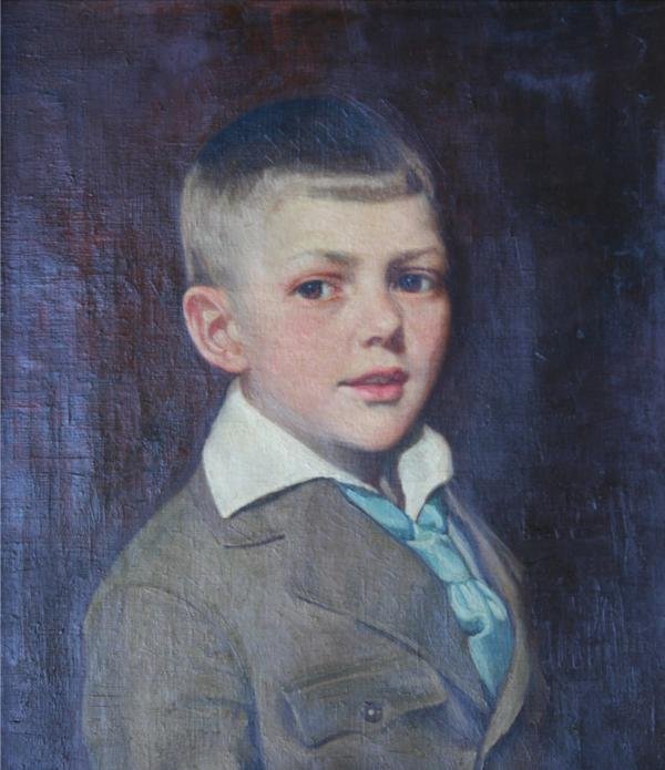 Unknown American: Portrait of a Young Gentleman, c. 1900, Oil on Canvas, 20" x 18", Framed. Frame and canvas stretchers from Massachusetts.
