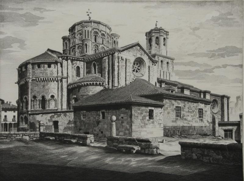 John Taylor Arms (1887-1953): LaColegiata Toro, 1935, Etching (Aquatint), 10" x 12 1/2" (image), SLR, Unframed.