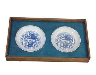 A pair of blue and white 'dragon' dish