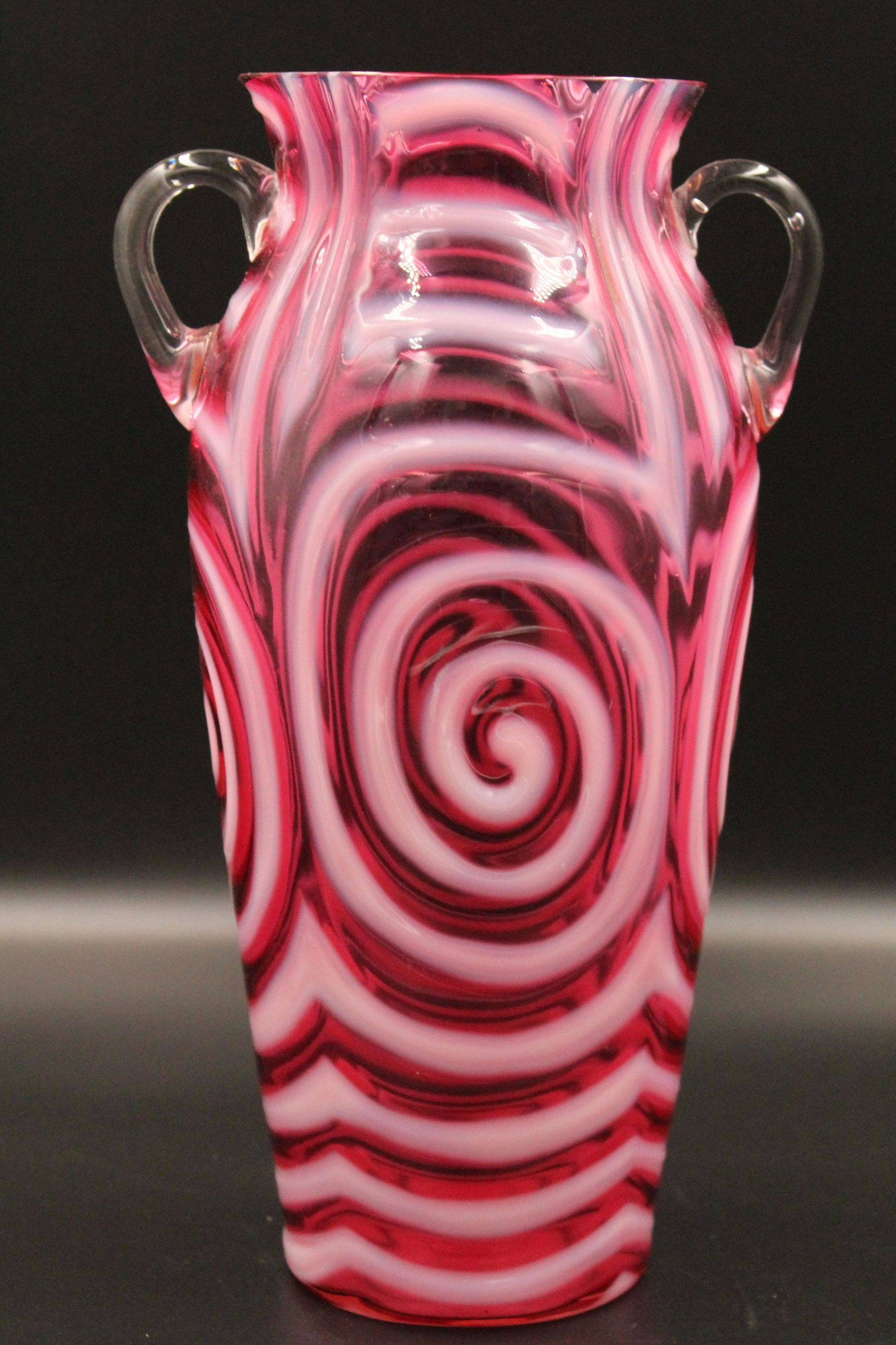 Rare Cranberry Opalescent Target Swirl Vase (1 of 3)