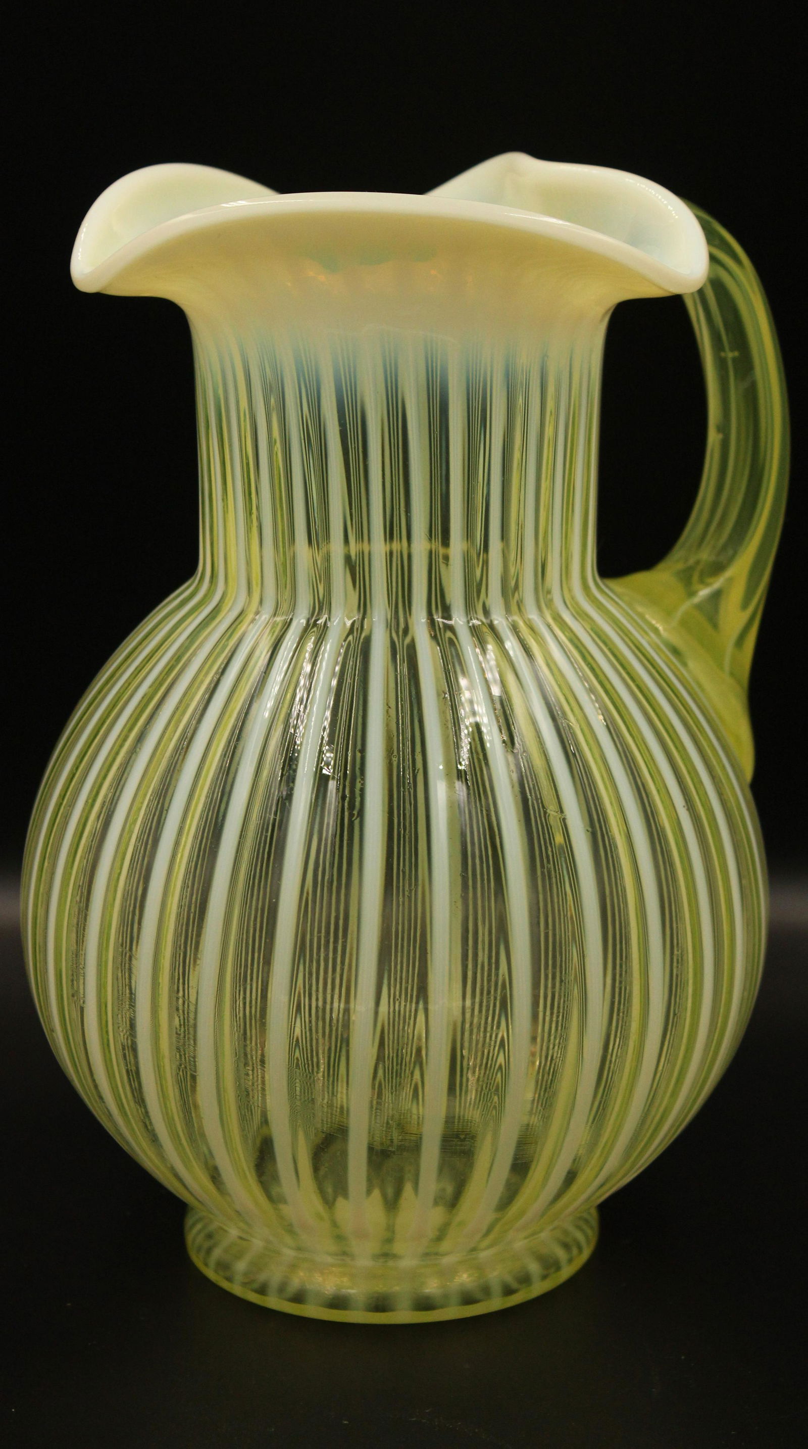 Rare Albany Vaseline Stripe Opalescent Pitcher (1 of 3)