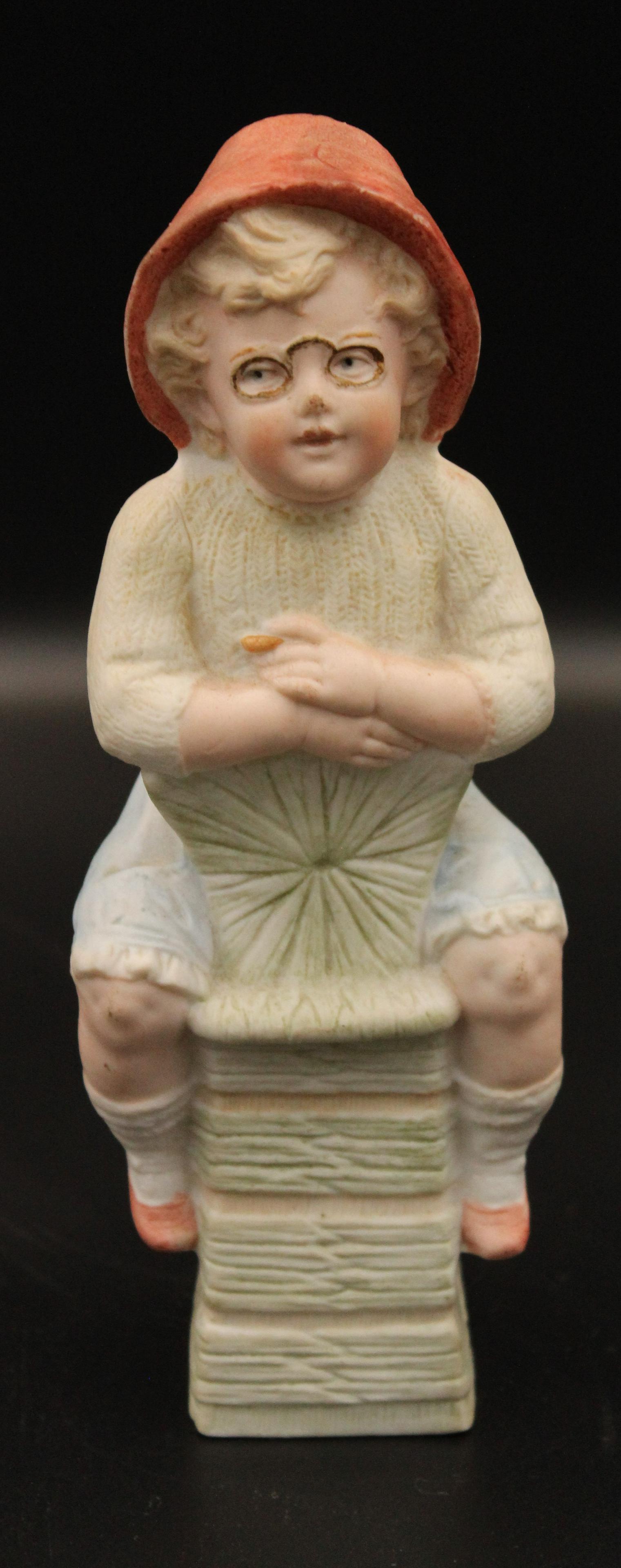 Heubach Bisque, Girl with Glasses on Pedestal (1 of 3)