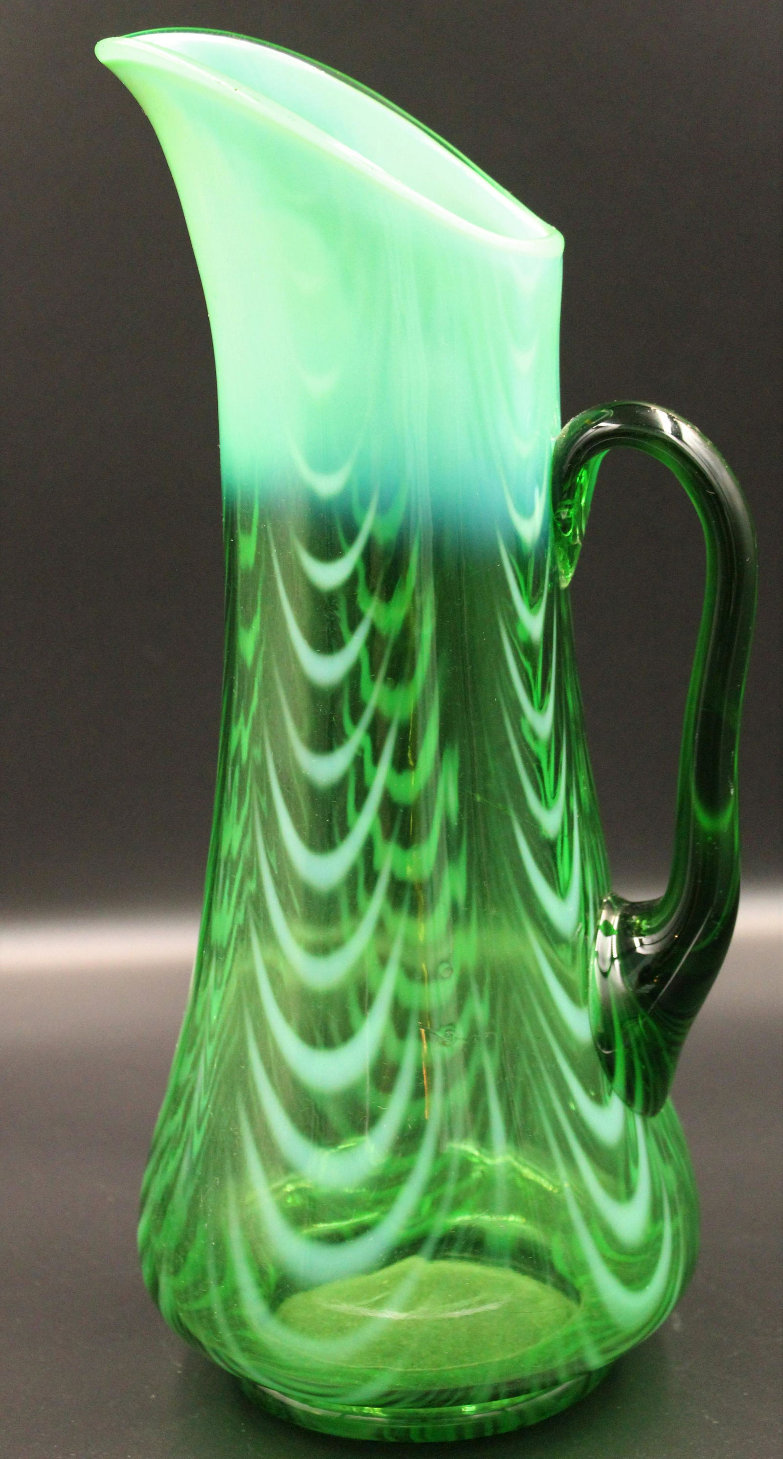Rare Northwood Emerald green opalescent Drape Pitcher (1 of 6)