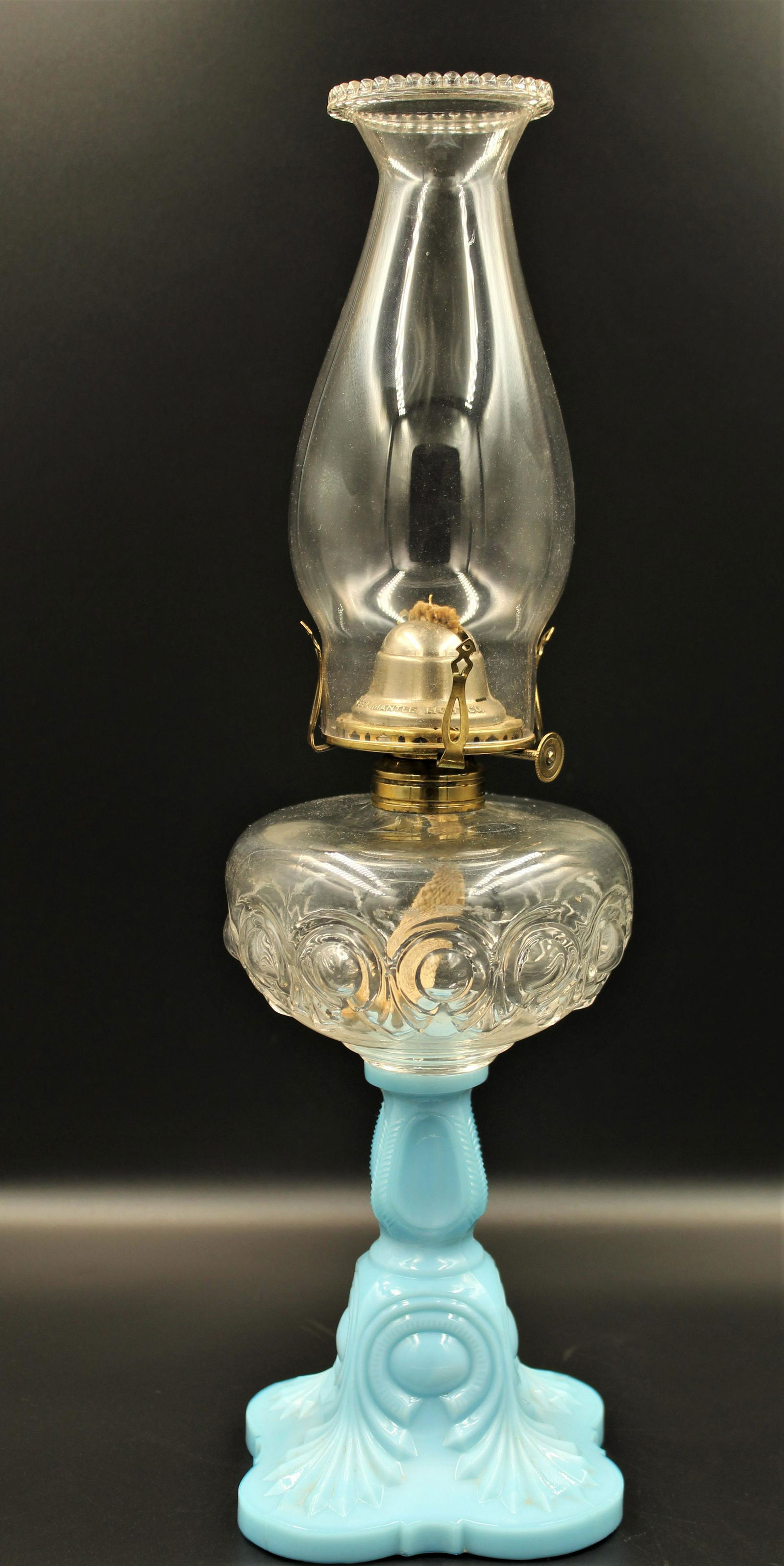 Rare Blue Opaque Bullseye loop Kerosene oil Lamp (1 of 4)