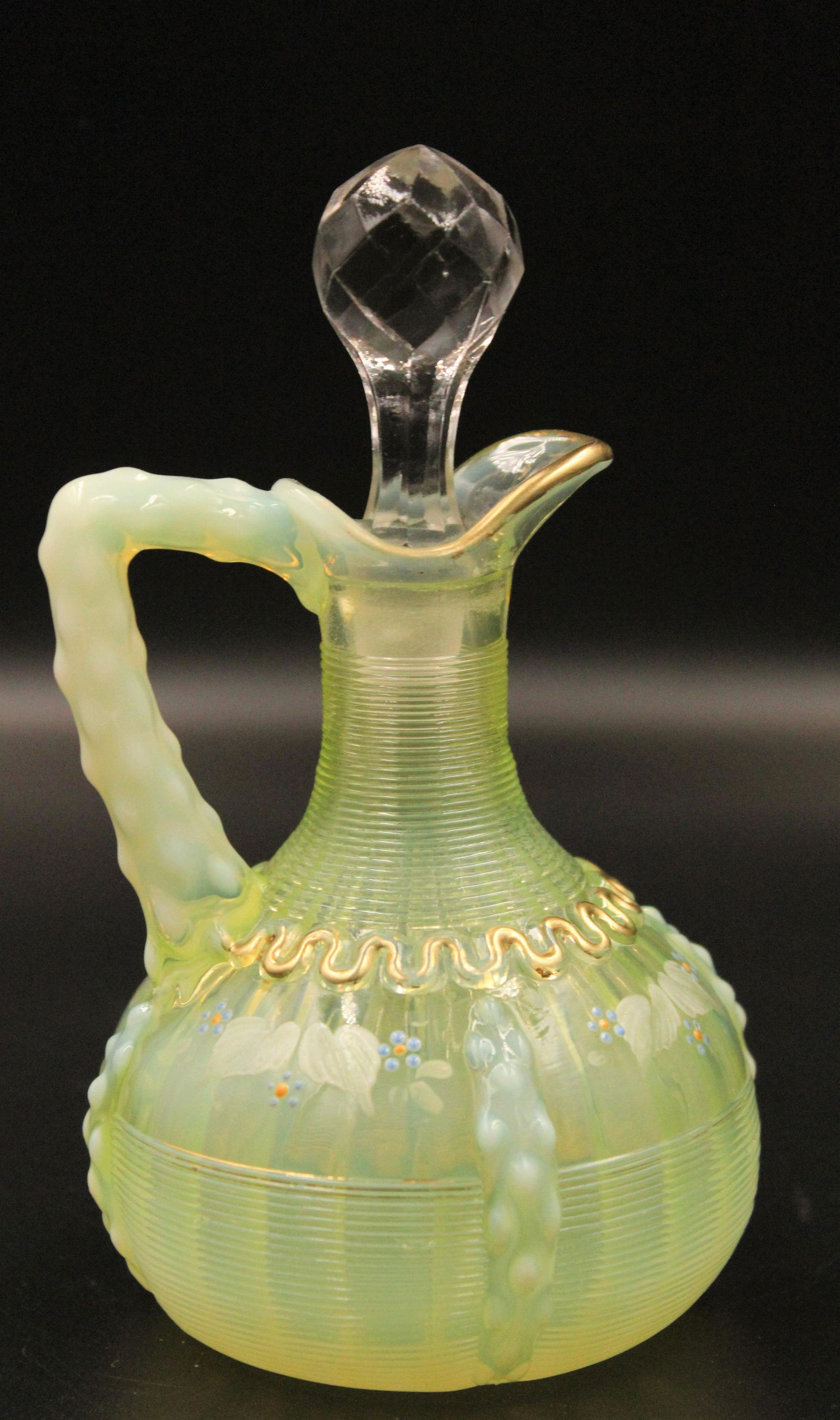 Northwood Vaseline Opalescent Alaska decorated Cruet (1 of 3)