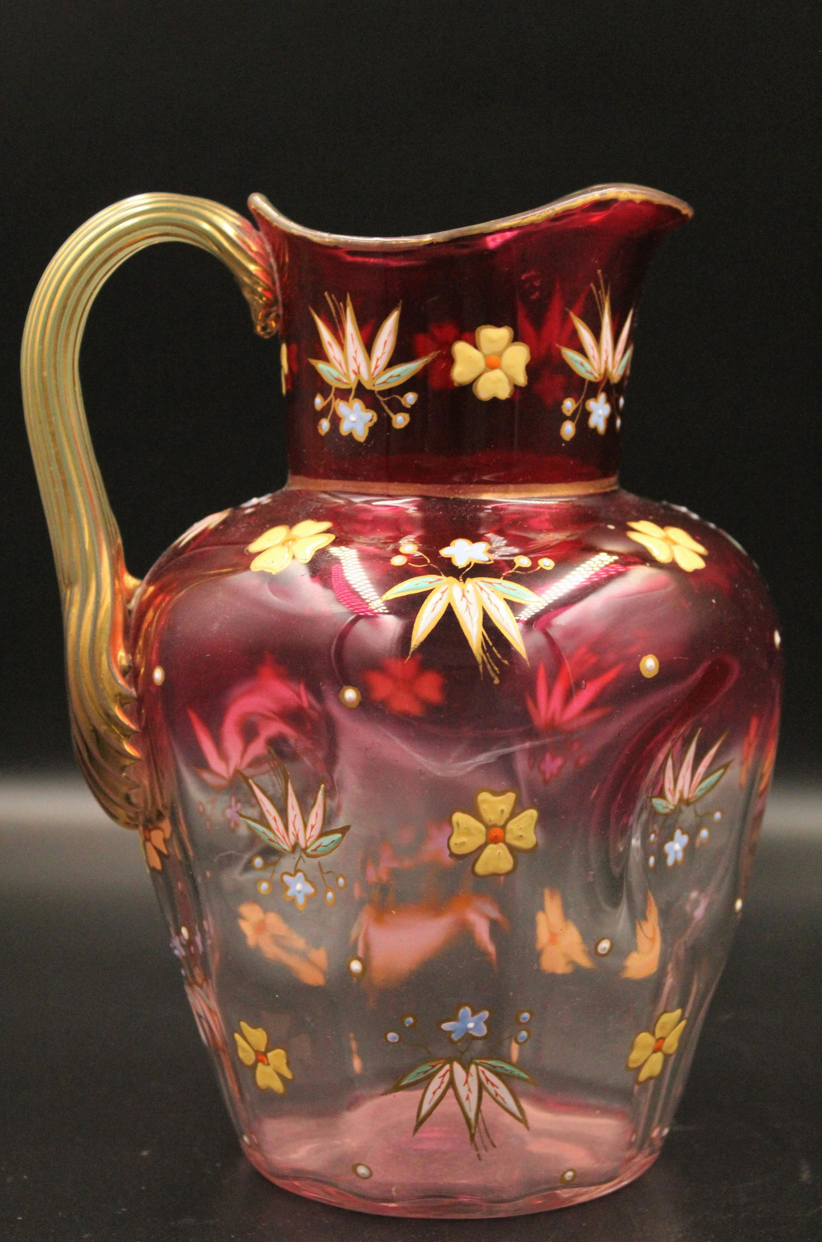Victorian Cranberry Rubina Enameled Water Pitcher (1 of 3)