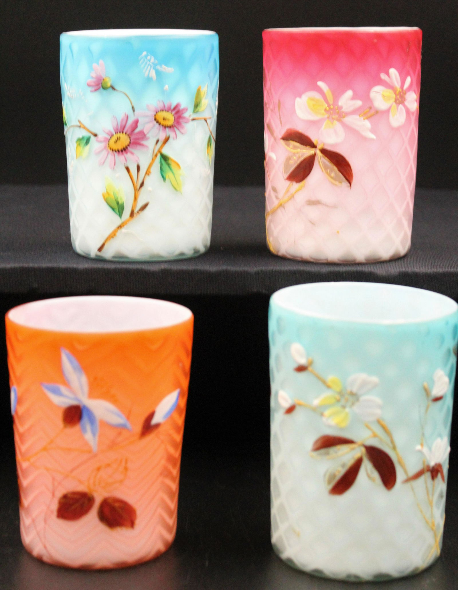 4 pcs Victorian Mother of Pearl Satin Glass Tumblers (1 of 4)