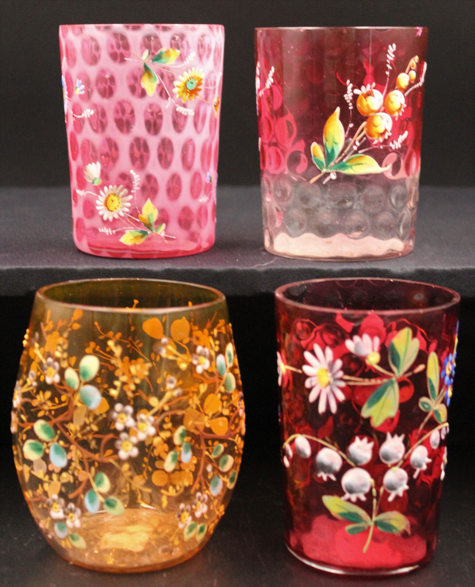 4pcs  Victorian opalescent & enameled Tumblers (1 of 3)