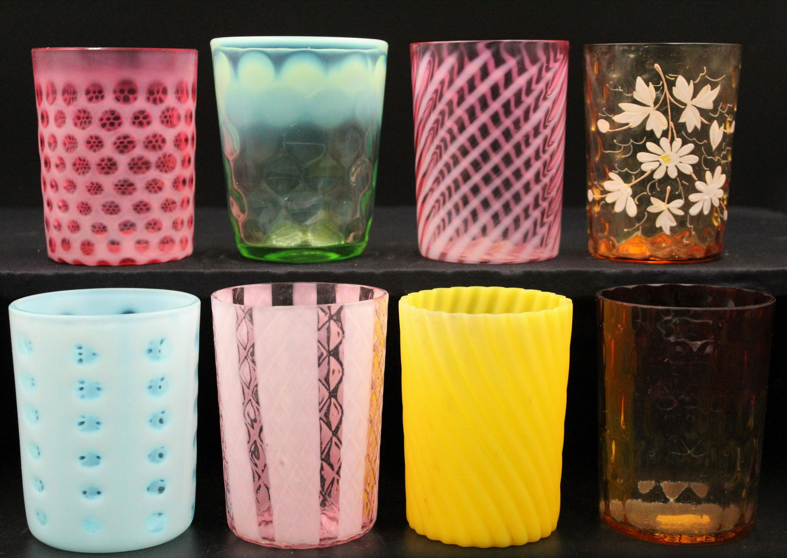 8 pcs.  Victorian group of art glass tumblers (1 of 3)