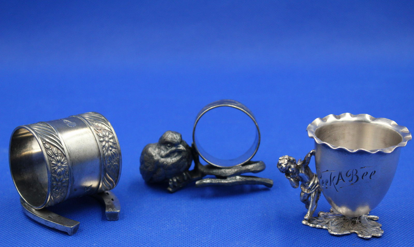 3pc. Lot Victorian Silverplate Napkin Rings, Toothpick (1 of 7)