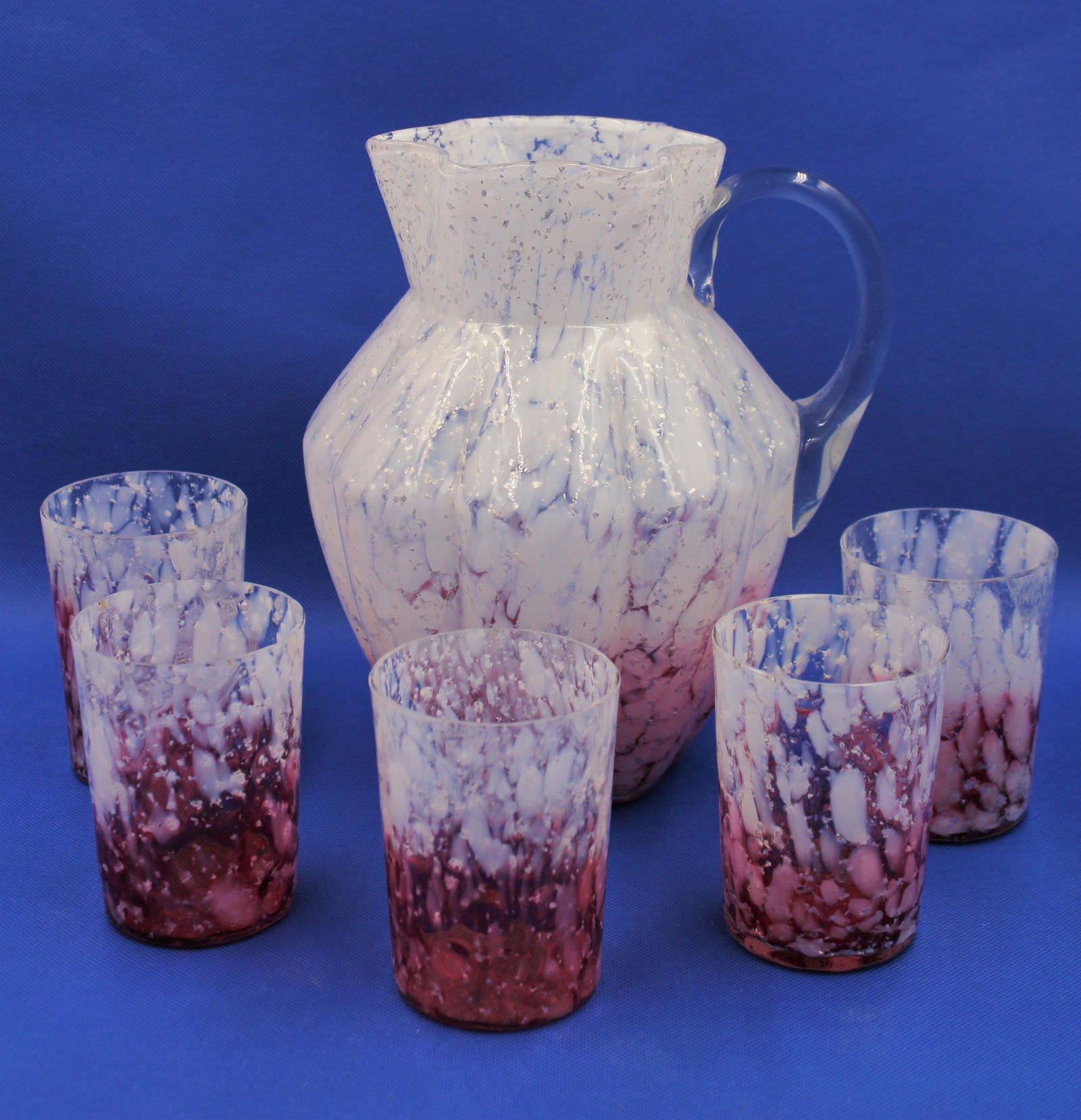 Phoenix Glass Cranberry Mica Spatter Water Set (1 of 3)