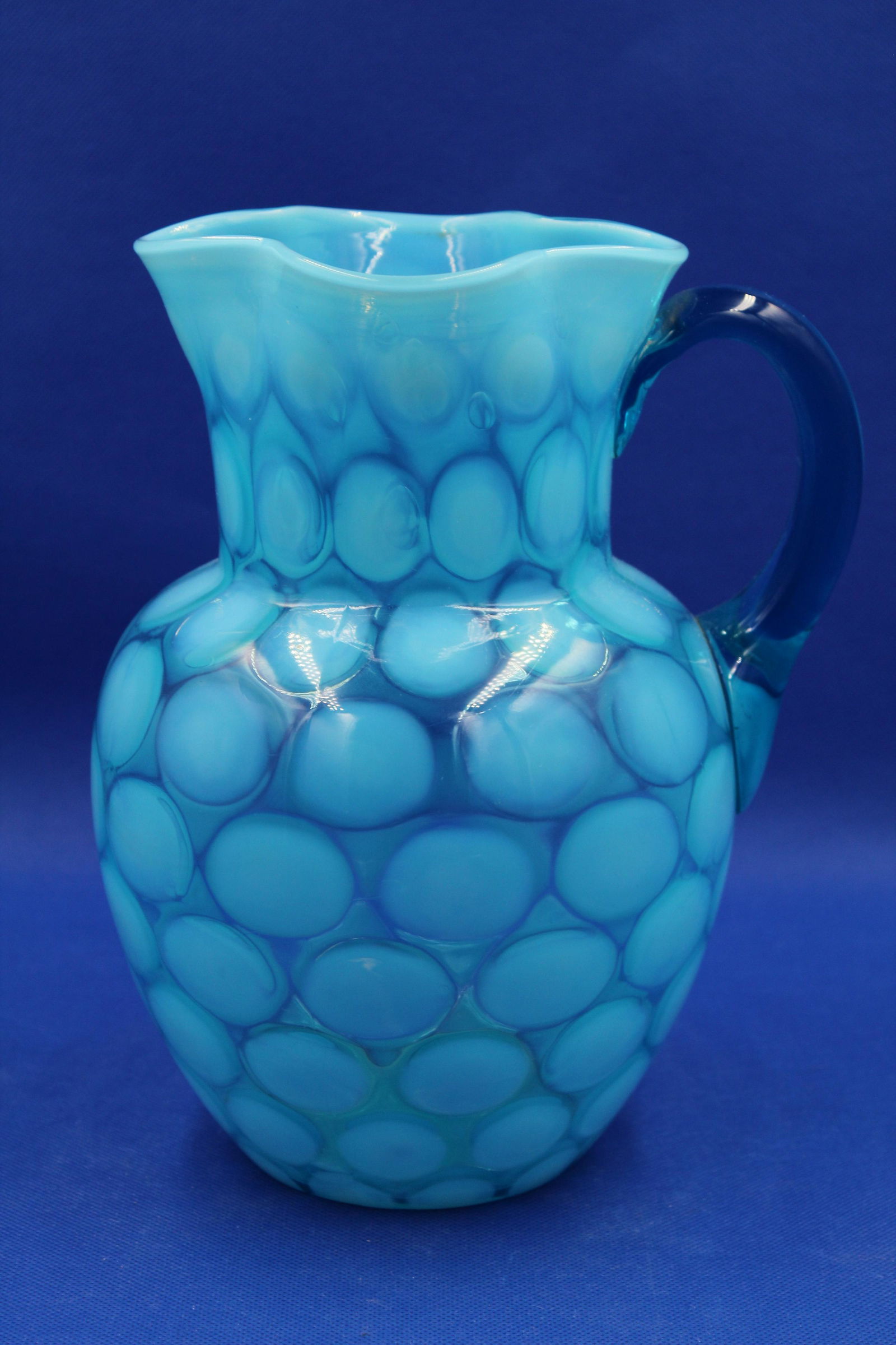 Beaumont Glass Blue Opalescent Clover top Pitcher (1 of 4)