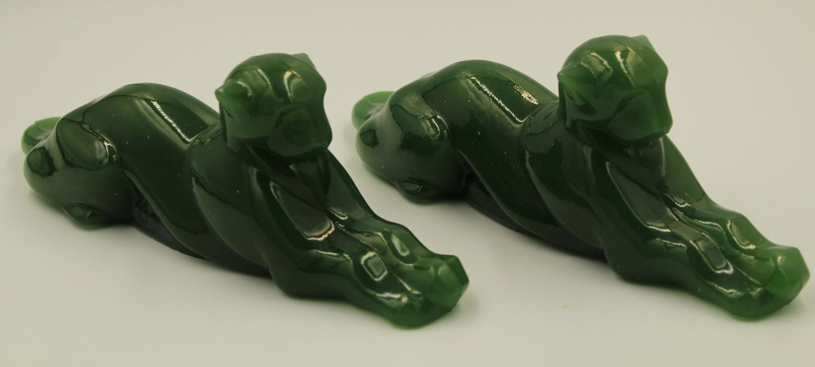 Pair Imperial Heisey Glass Jade Tigers figurines (1 of 4)