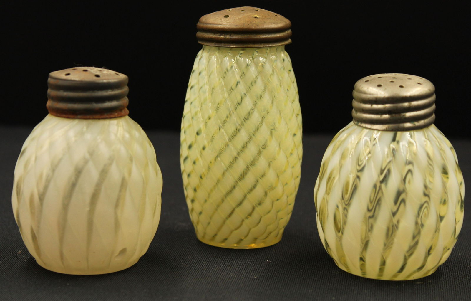 3pc. Lot Vaseline Opalescent Victorian Glass Salt (1 of 1)