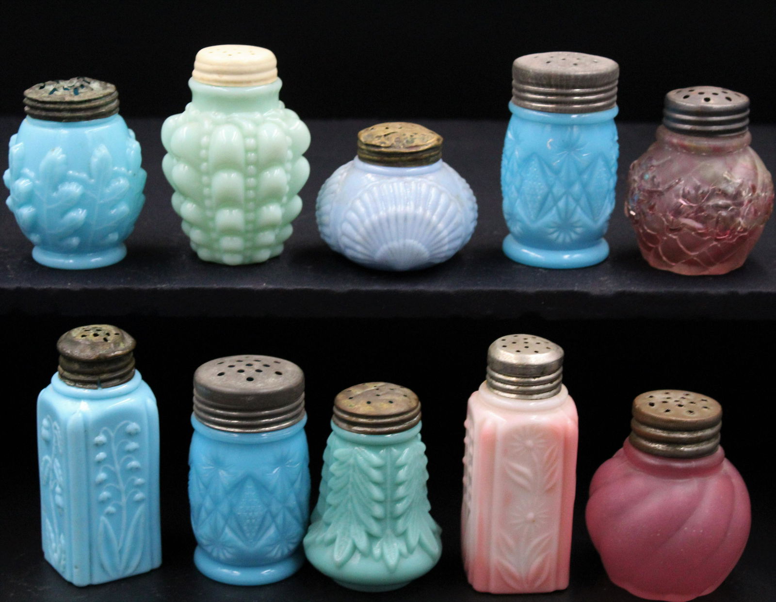 10 pc. Lot Victorian Colored Glass Salt Shakers (1 of 5)