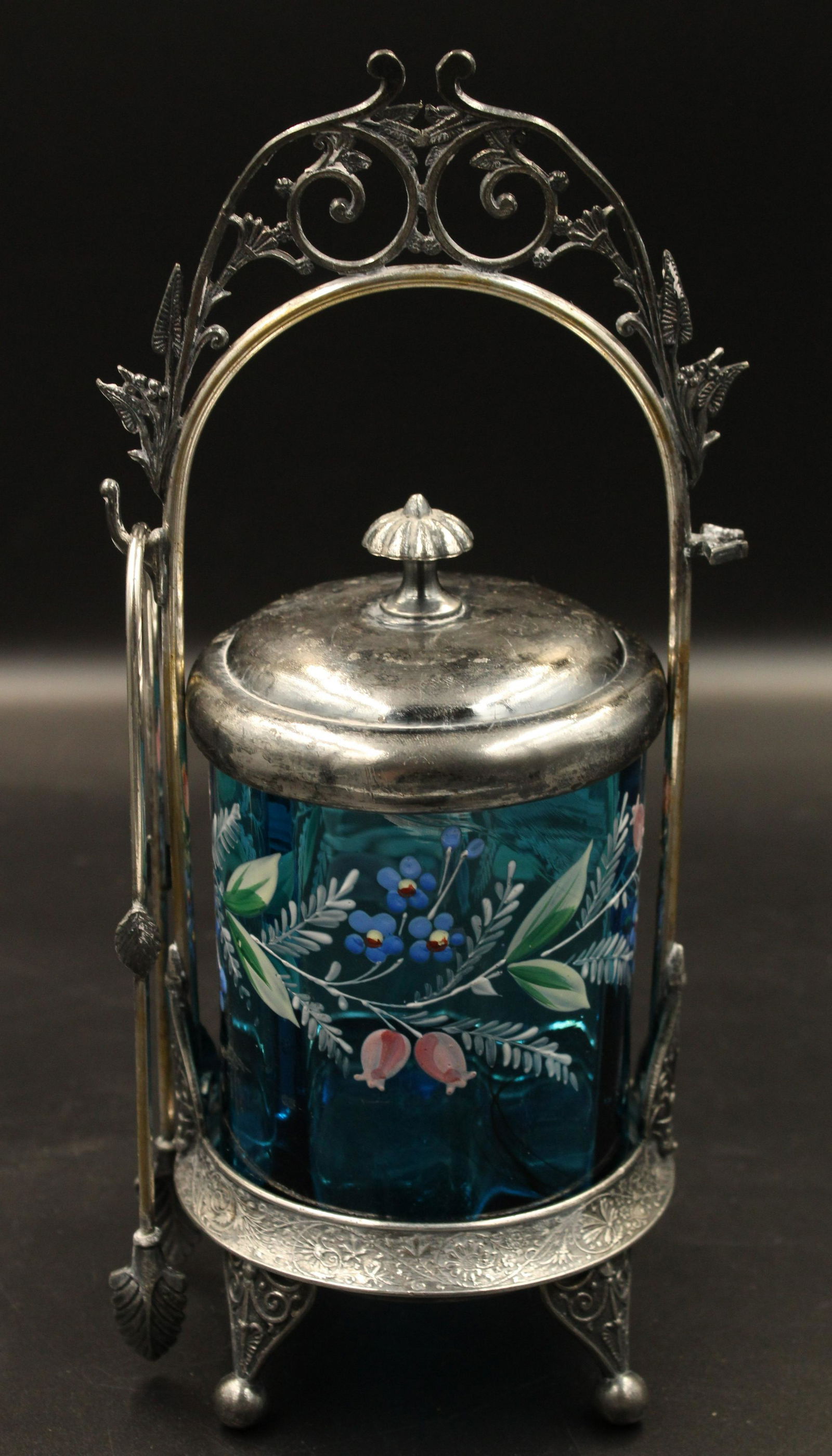 Victorian Blue enameled Silverplate Pickle Castor (1 of 1)