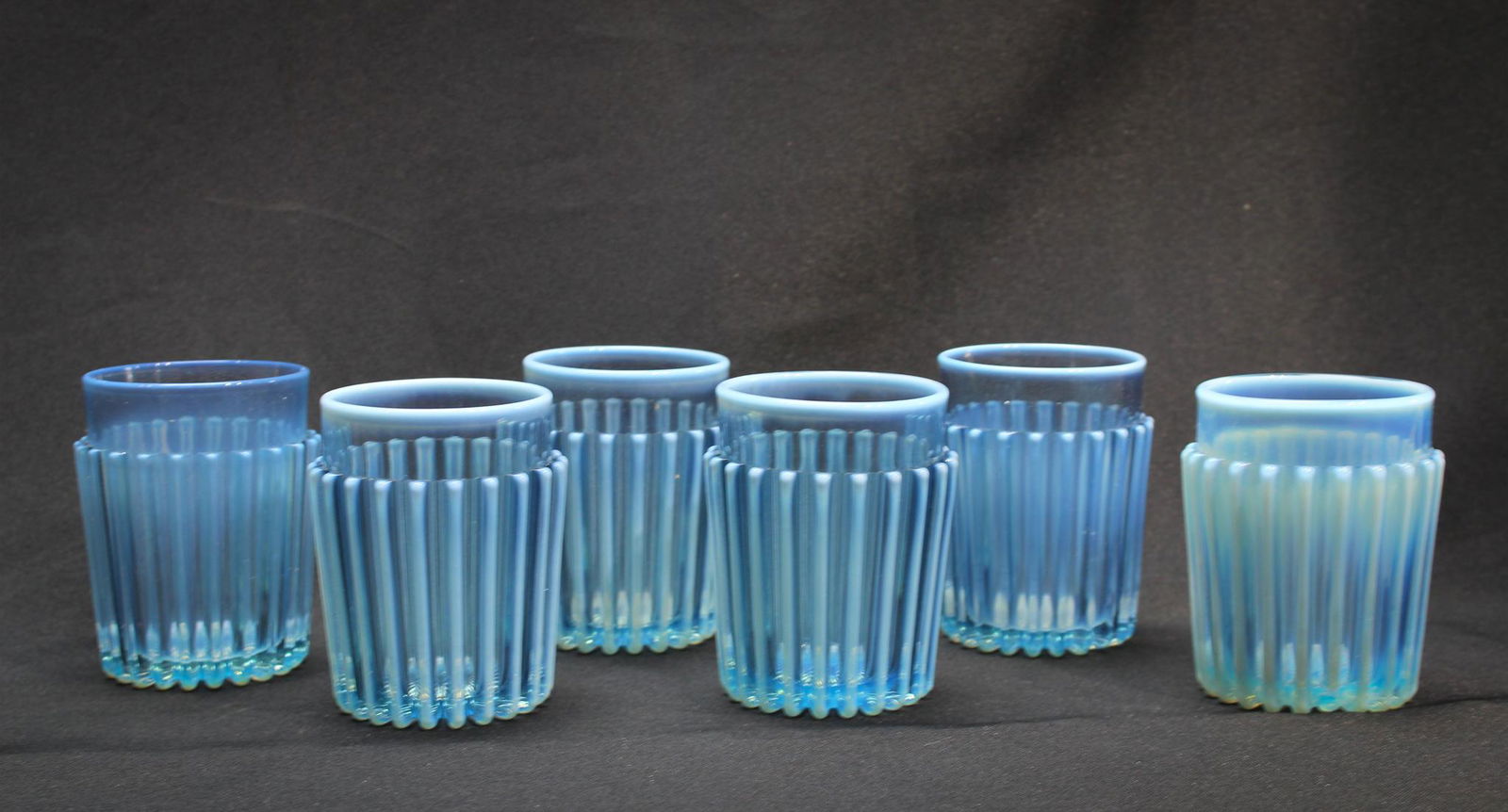 Lot of 6 Blue Opalescent Beatty Rib Victorian Tumblers (1 of 3)