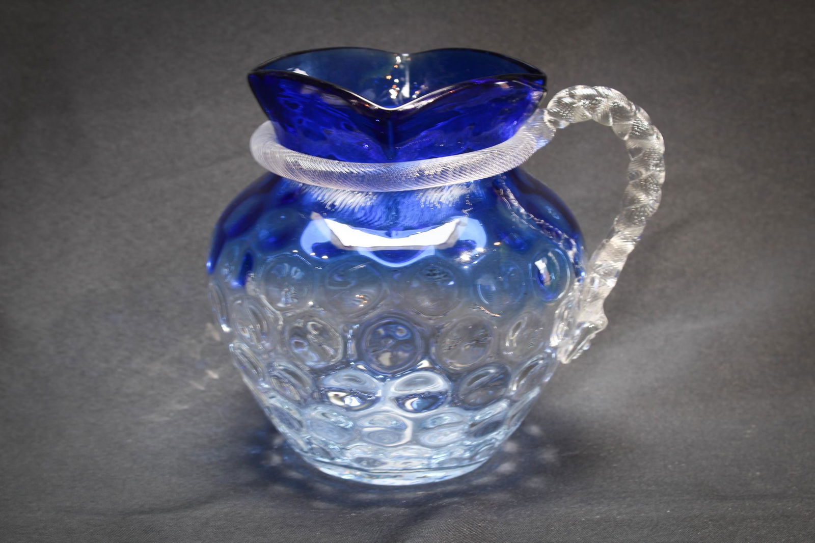Rare Bluerina with Rope Handle VictorianWater Pitcher (1 of 3)