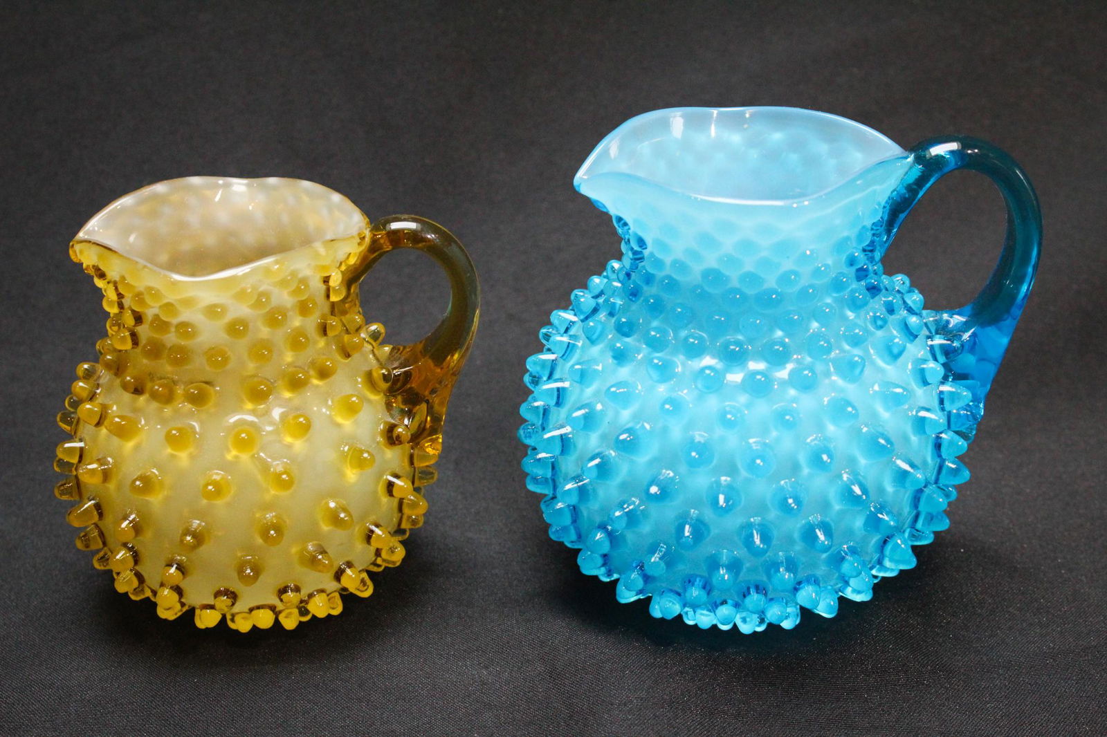 Lot of 2 Hobb's Hobnail Diminutive Cased Glass Pitchers (1 of 8)