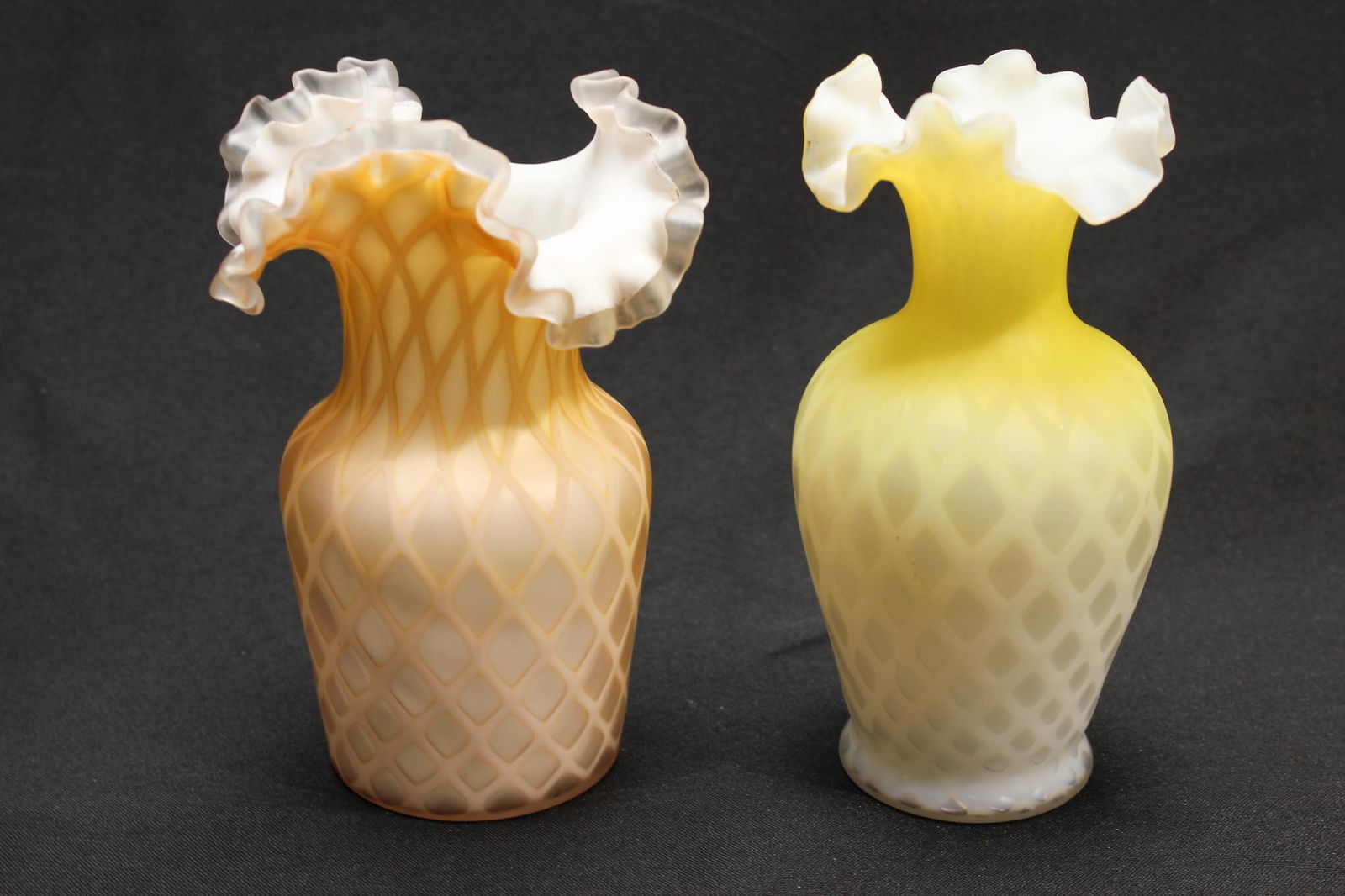 Lot of 2 Victorian Satin Glass Mother of Pearl Vases (1 of 3)