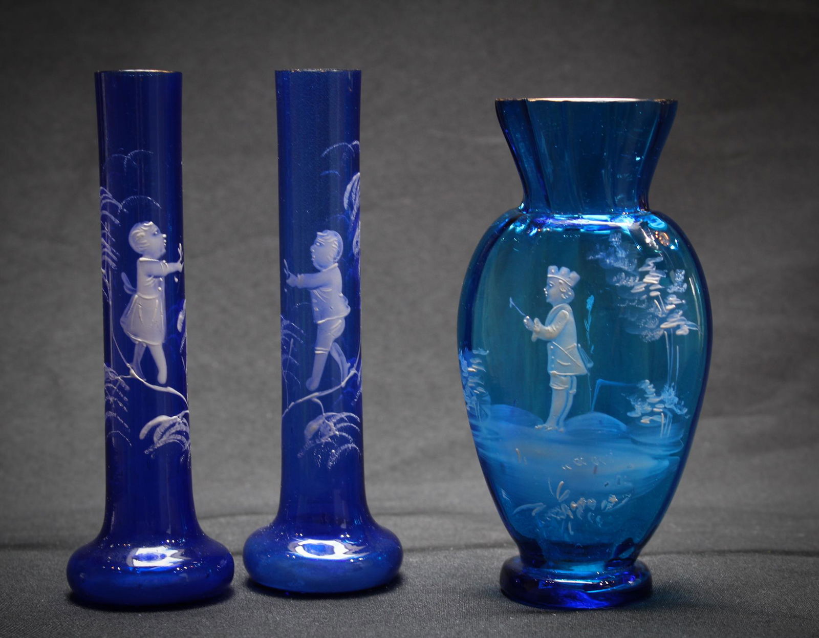 Lot 3 Mary Gregory Victorian Cobalt glass Vases (1 of 4)
