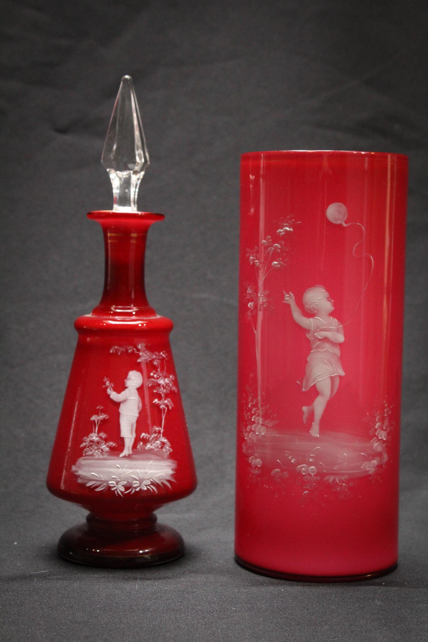 Lot of 2 pcs of Cased Victorian Mary Gregory Glass (1 of 6)